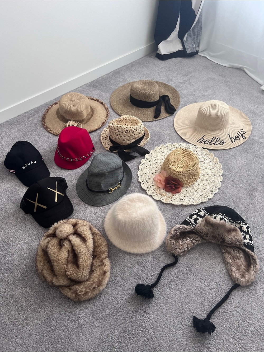Assorted Women's Hats Bundle - Straw, Fedora, Beanie, Knit & Sun Hats